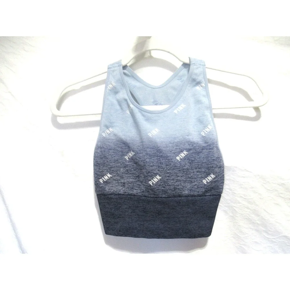 PINK Active Small Blue Seamless Lightly Lined Racer Back No Wire Sports Bra